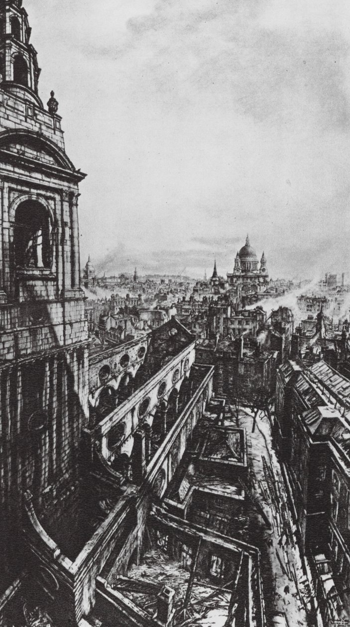 Londres : The Blitzed City, de Reuters (litho) - David Muirhead (after) Bone