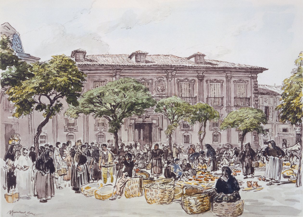 Marché devant un palais, Oviedo - David Muirhead Bone