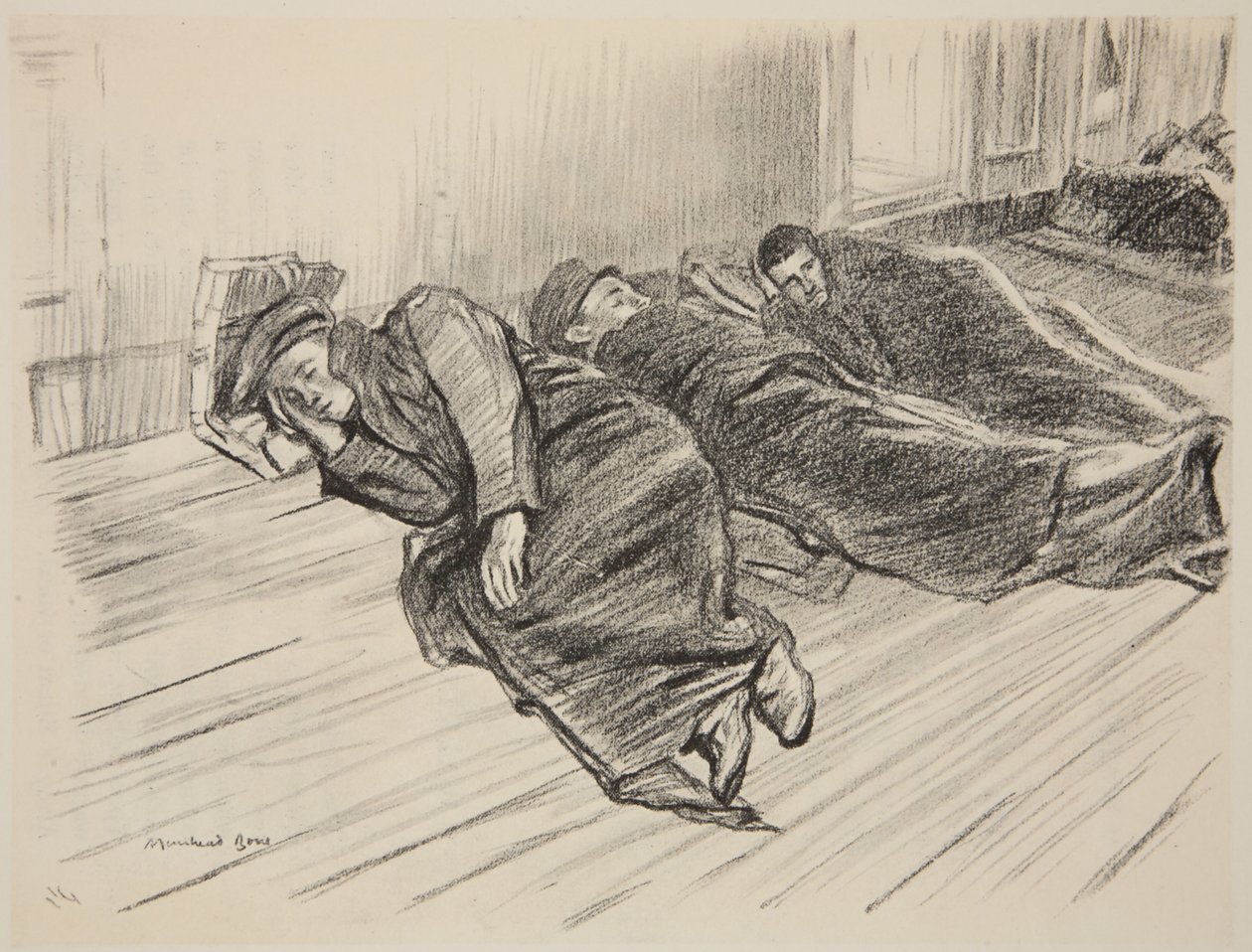 Blessés marchant dormant sur le pont, illustration de 