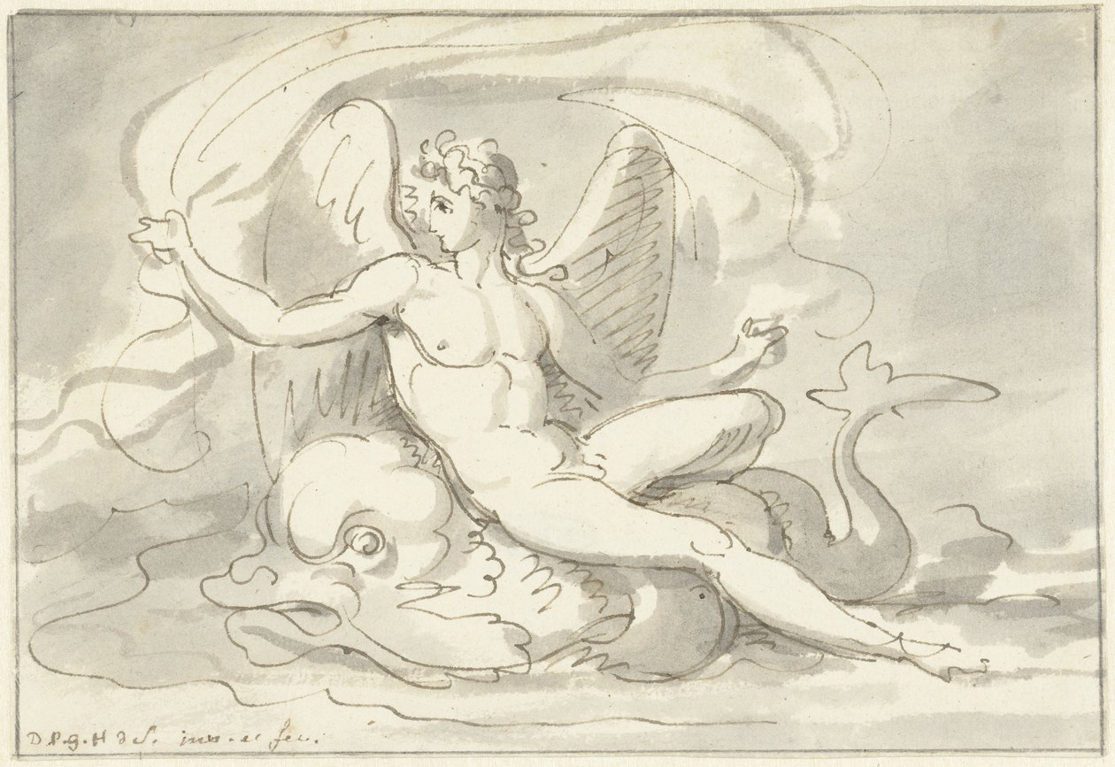 Dieu de la mer sur un dauphin - David Pièrre Giottino Humbert de Superville
