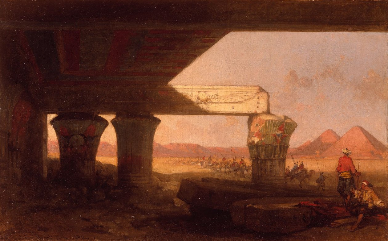 Paysage égyptien avec une vue lointaine des pyramides - David Roberts