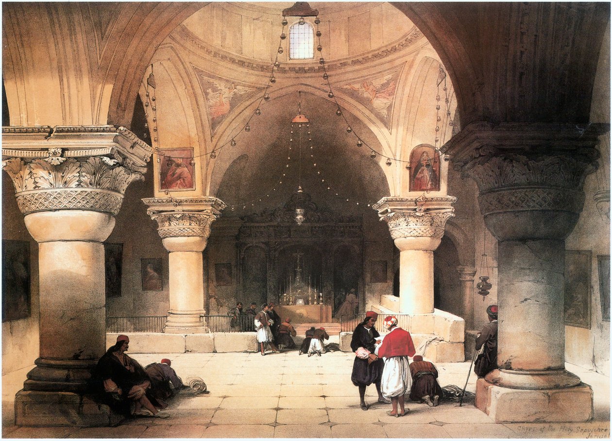 En Terre Sainte : Jérusalem, église du Saint-Sépulcre, crypte (gravure) - David Roberts