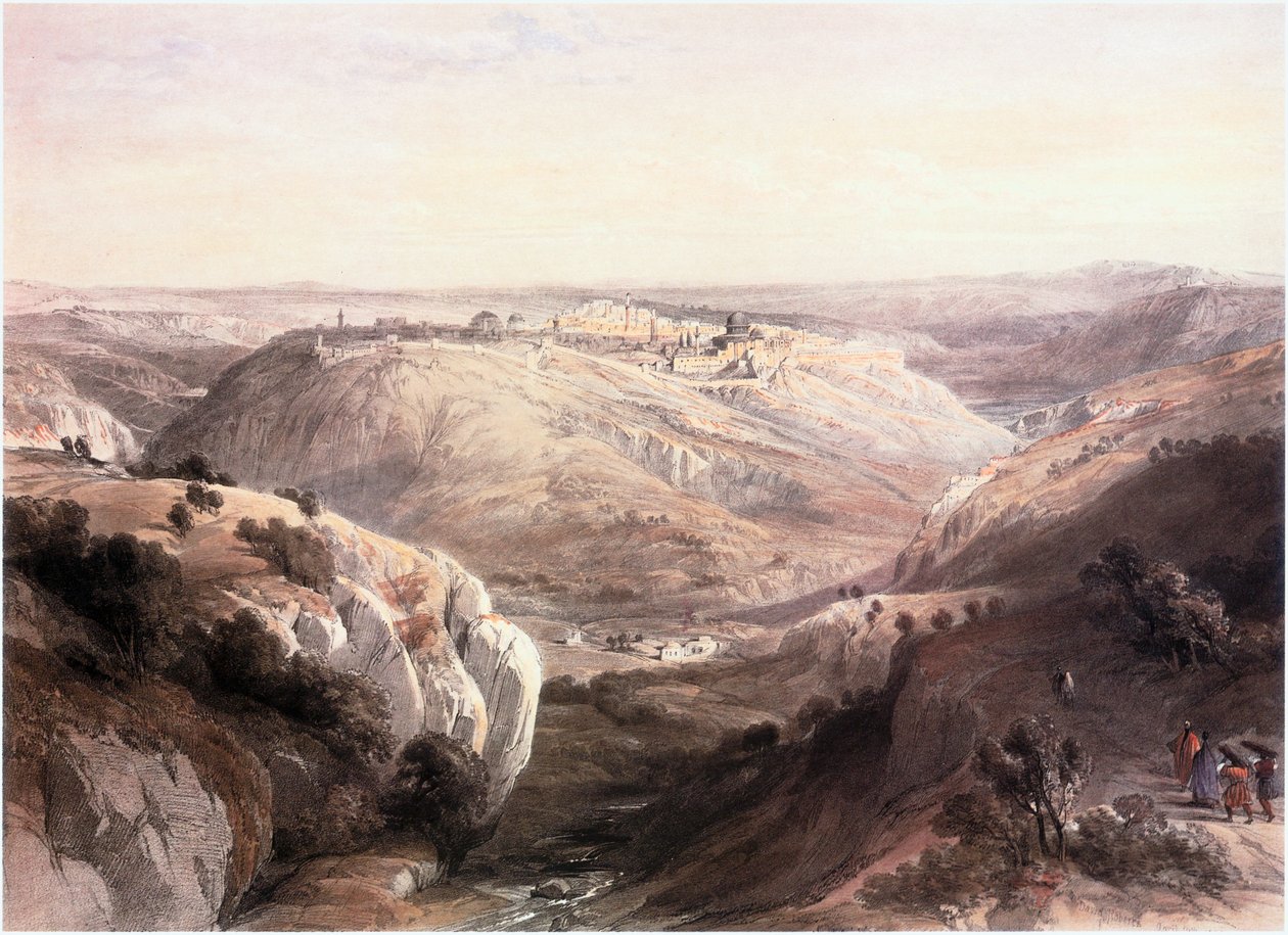 En Terre Sainte : Jérusalem, vue du sud avec paysage du désert de Juda (gravure) - David Roberts