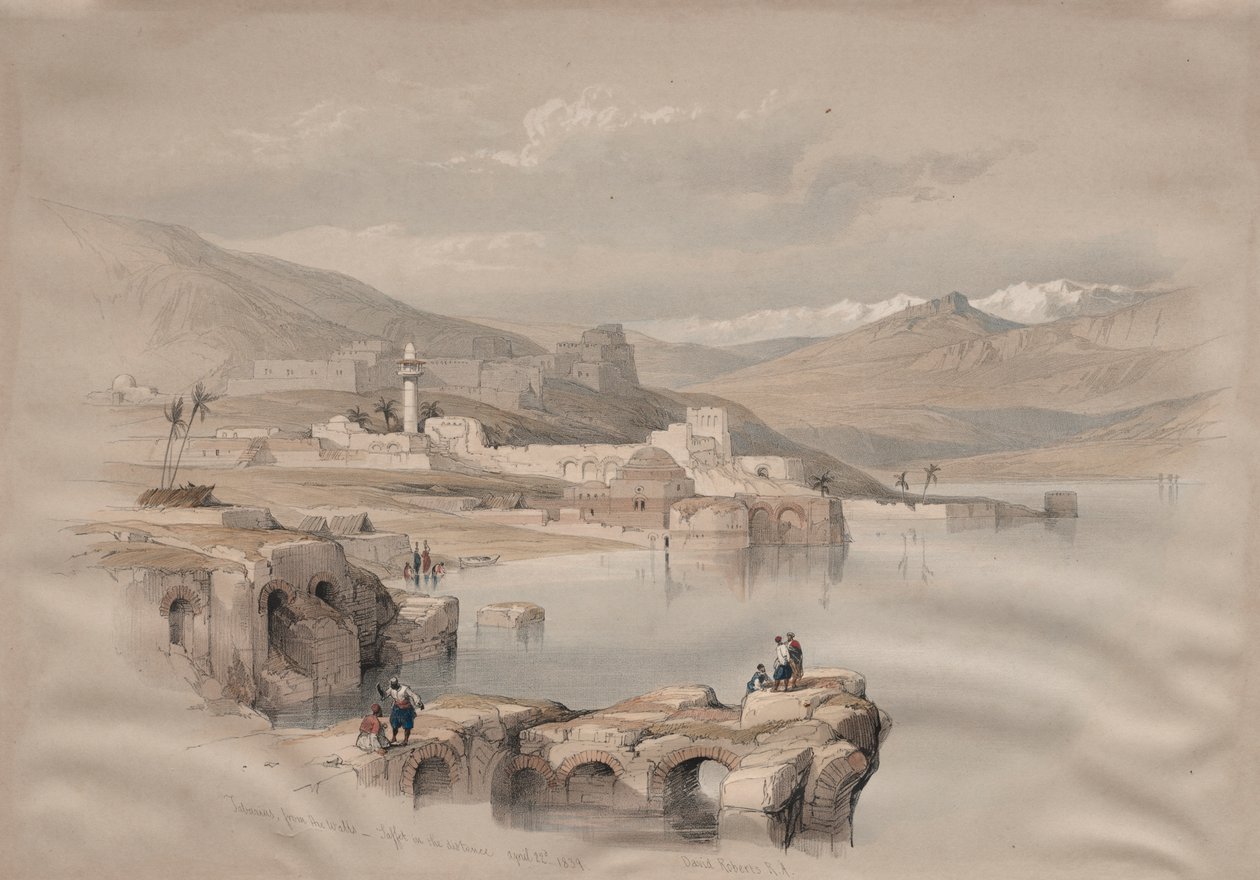 Tibériade, depuis les murs, Safed au loin - David Roberts
