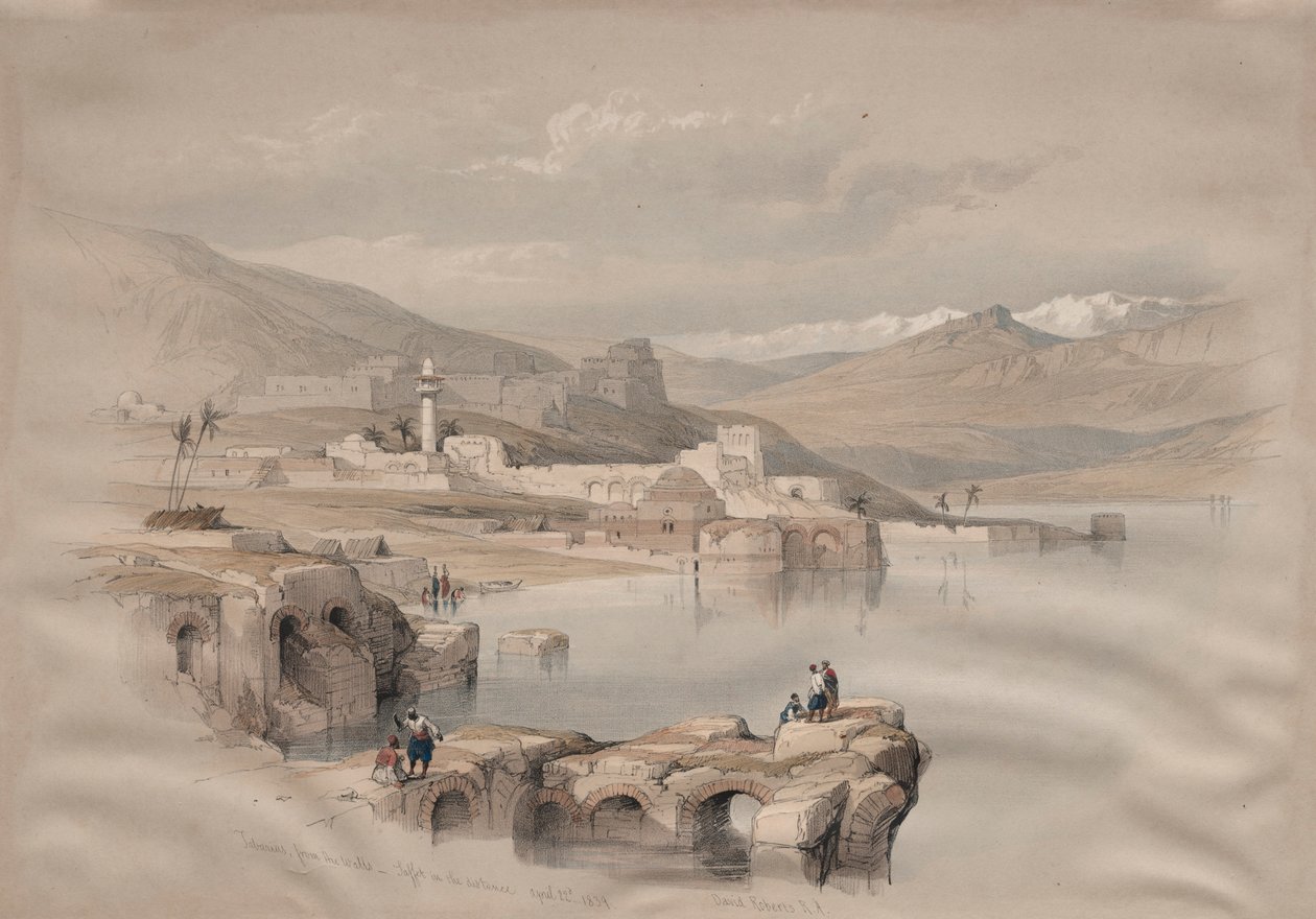 Tibériade, depuis les murs, Safet au loin - David Roberts