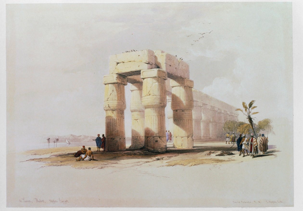 Vue de Louxor, Thèbes montrant la colonnade entourant la cour du temple de Louxor ... - David Roberts