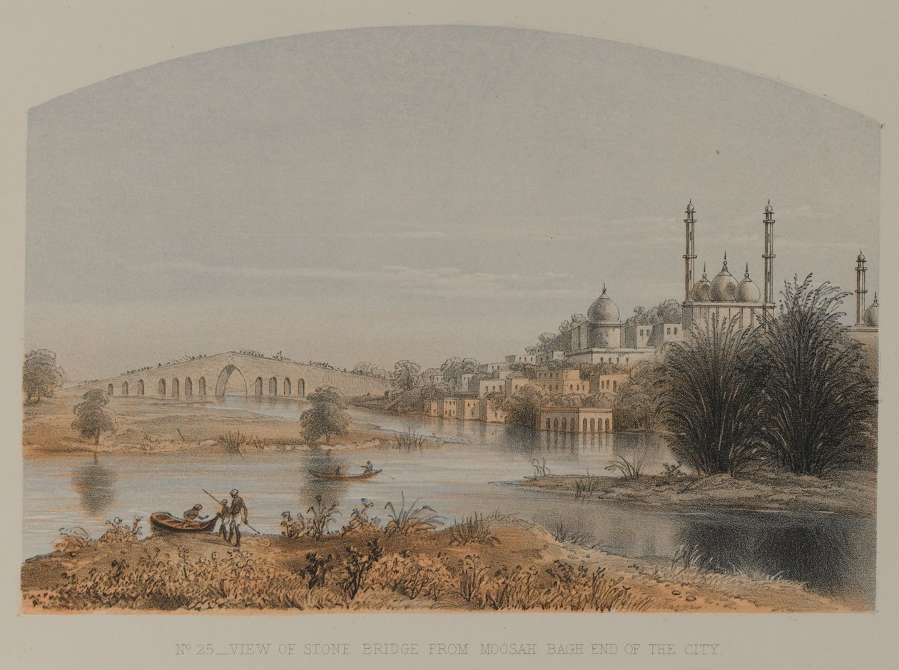 Vue du pont de pierre depuis Moosah Bagh, extrémité de la ville - David Scott Lieutenant Colonel (after) Dodgson