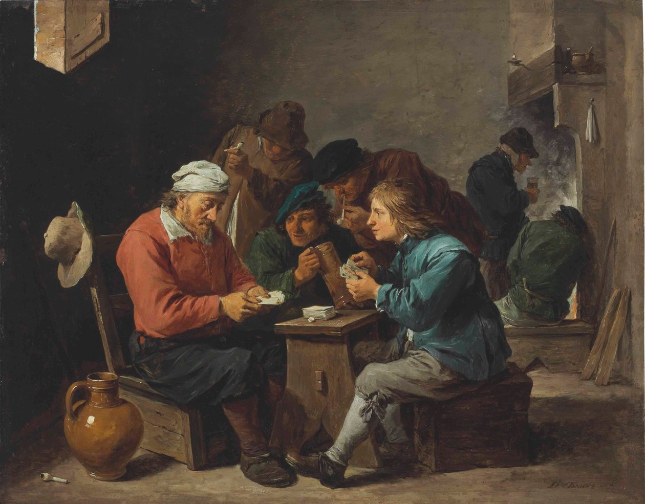 Paysans jouant aux cartes dans un intérieur - David Teniers the Younger