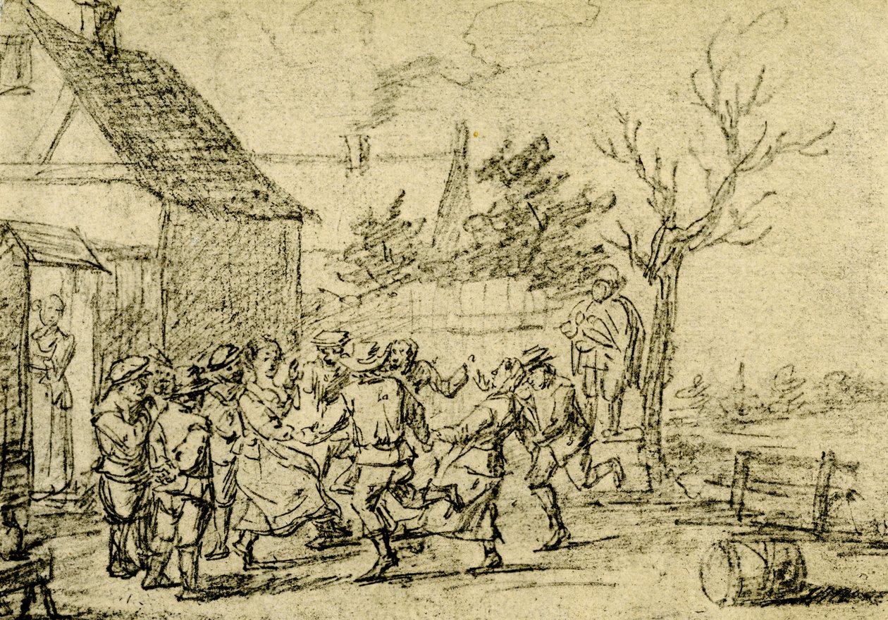 Paysans dansant devant une maison - David Teniers the Younger