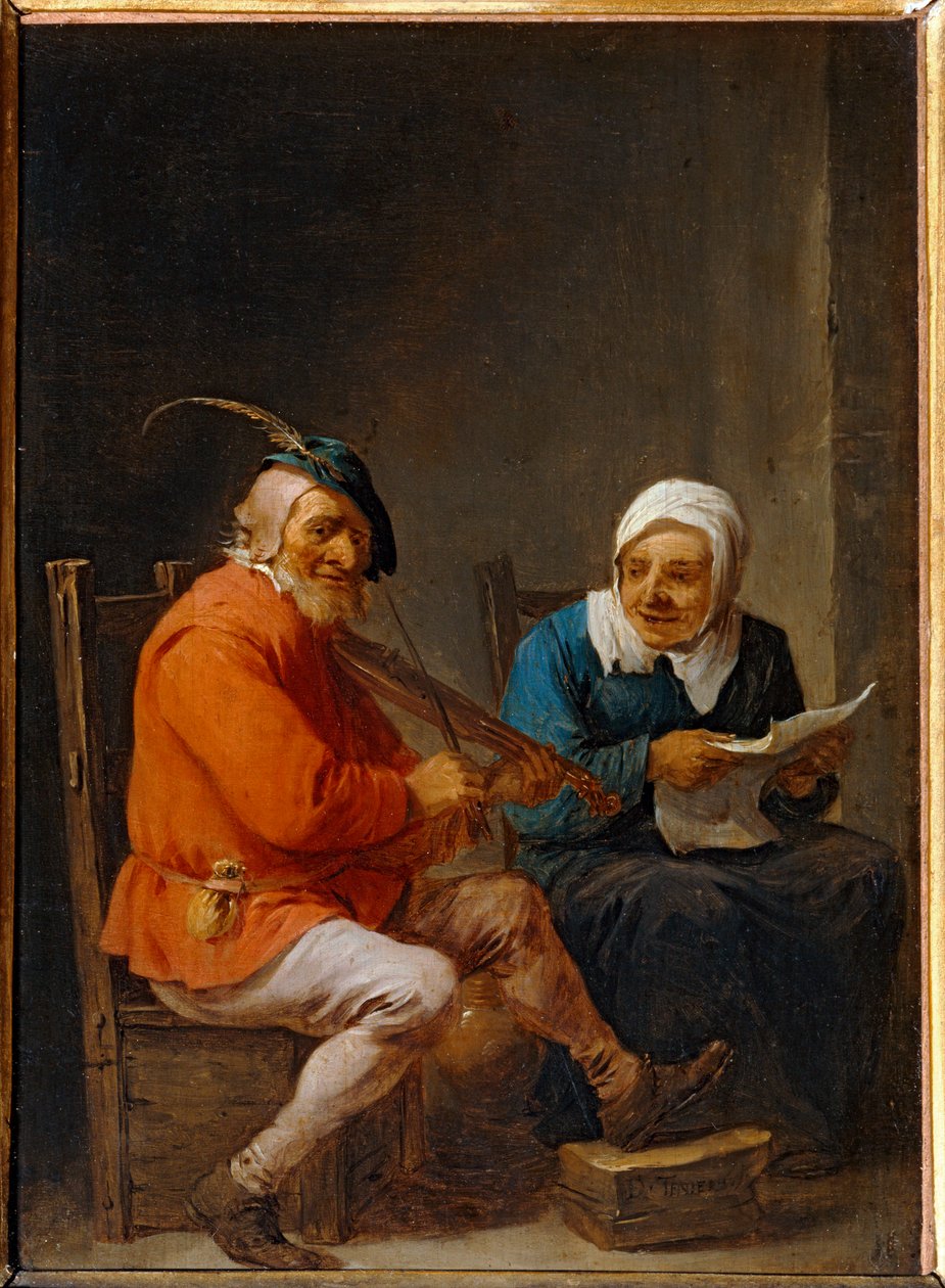 Petit duo: joueur de pochette et chanteuse … - David the Younger Teniers