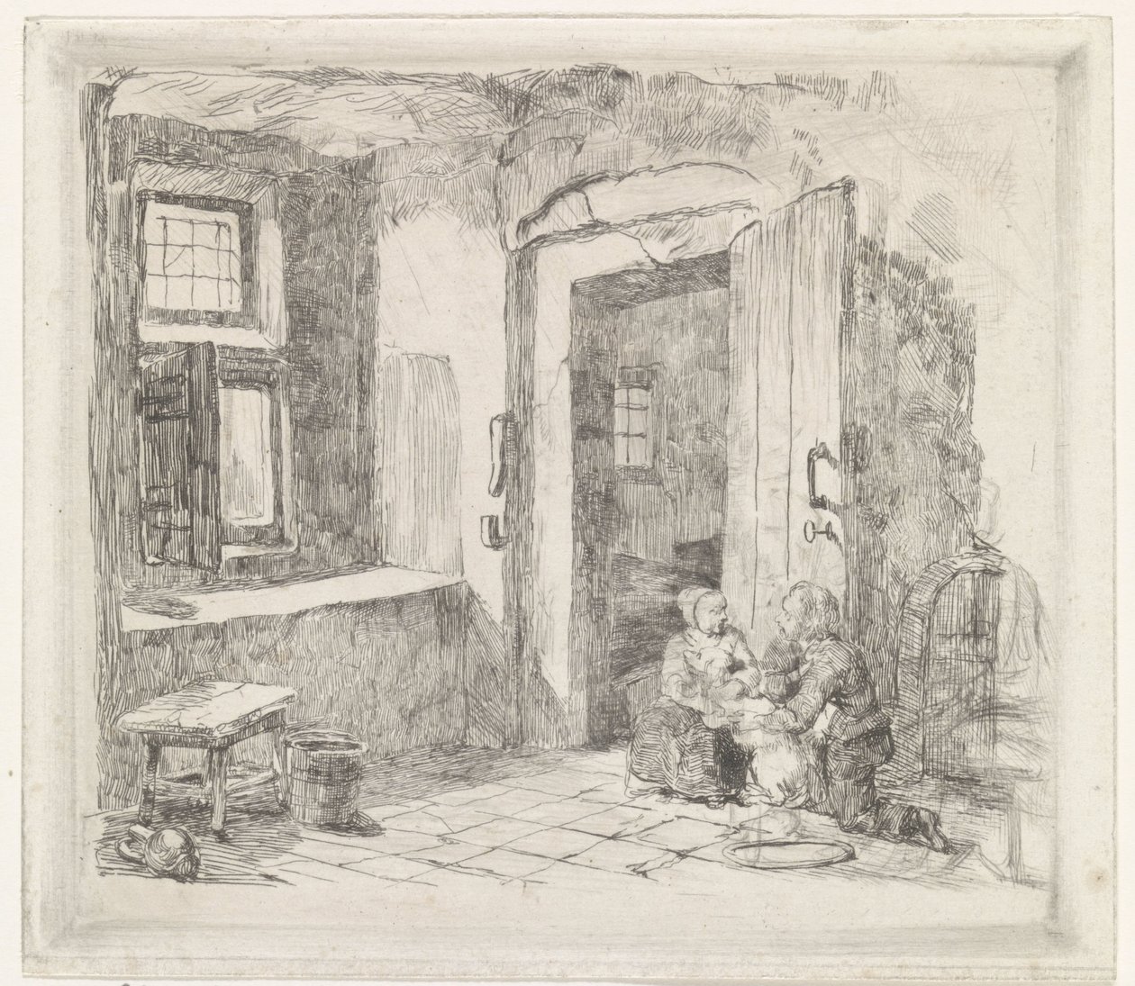Intérieur avec porte ouverte - David van der Kellen