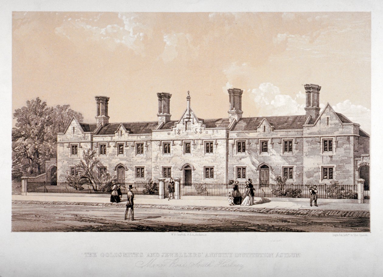 Institution de rente des orfèvres et bijoutiers, Holcroft Road, Hackney, Londres, 1853 - Day and Son