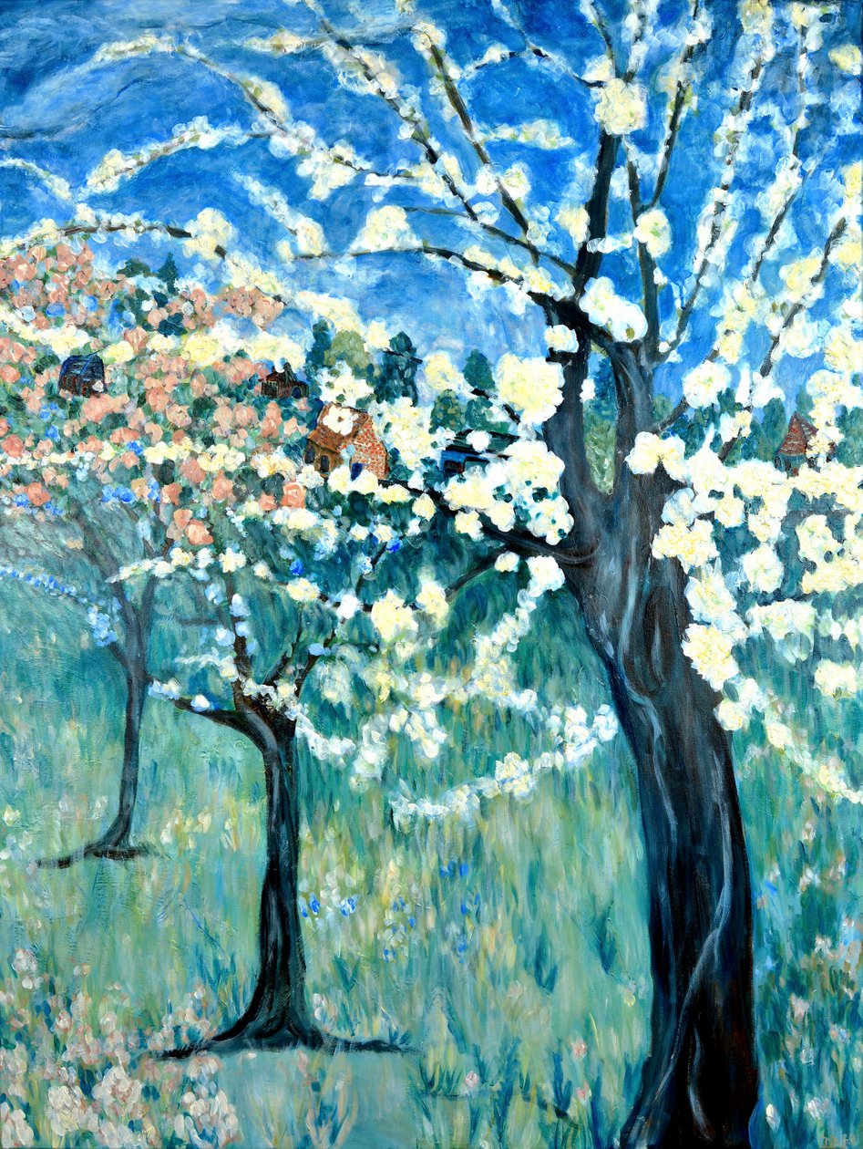Fleurs de pommier, 2020 (acrylique sur toile) - Deborah Eve Alastra