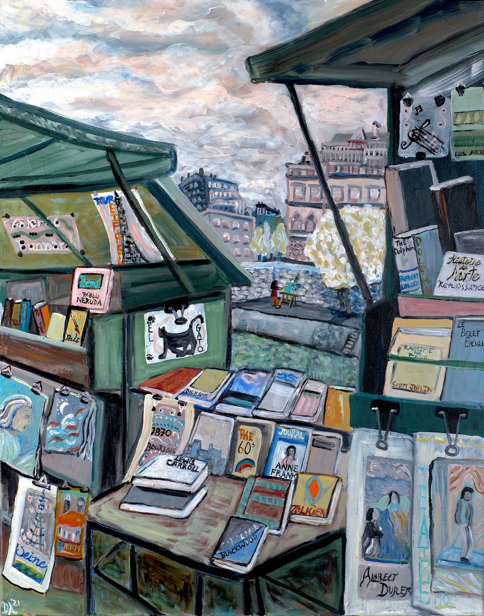 Boutiques sur la Seine, 2022 (acrylique sur toile) - Deborah Eve Alastra