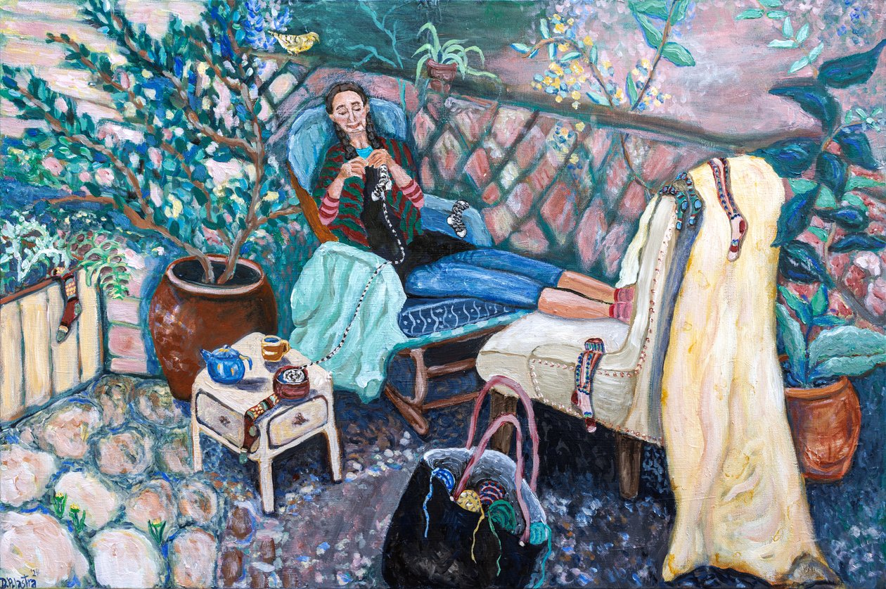Le fabricant de chaussettes, 2024 (acrylique sur toile) - Deborah Eve Alastra
