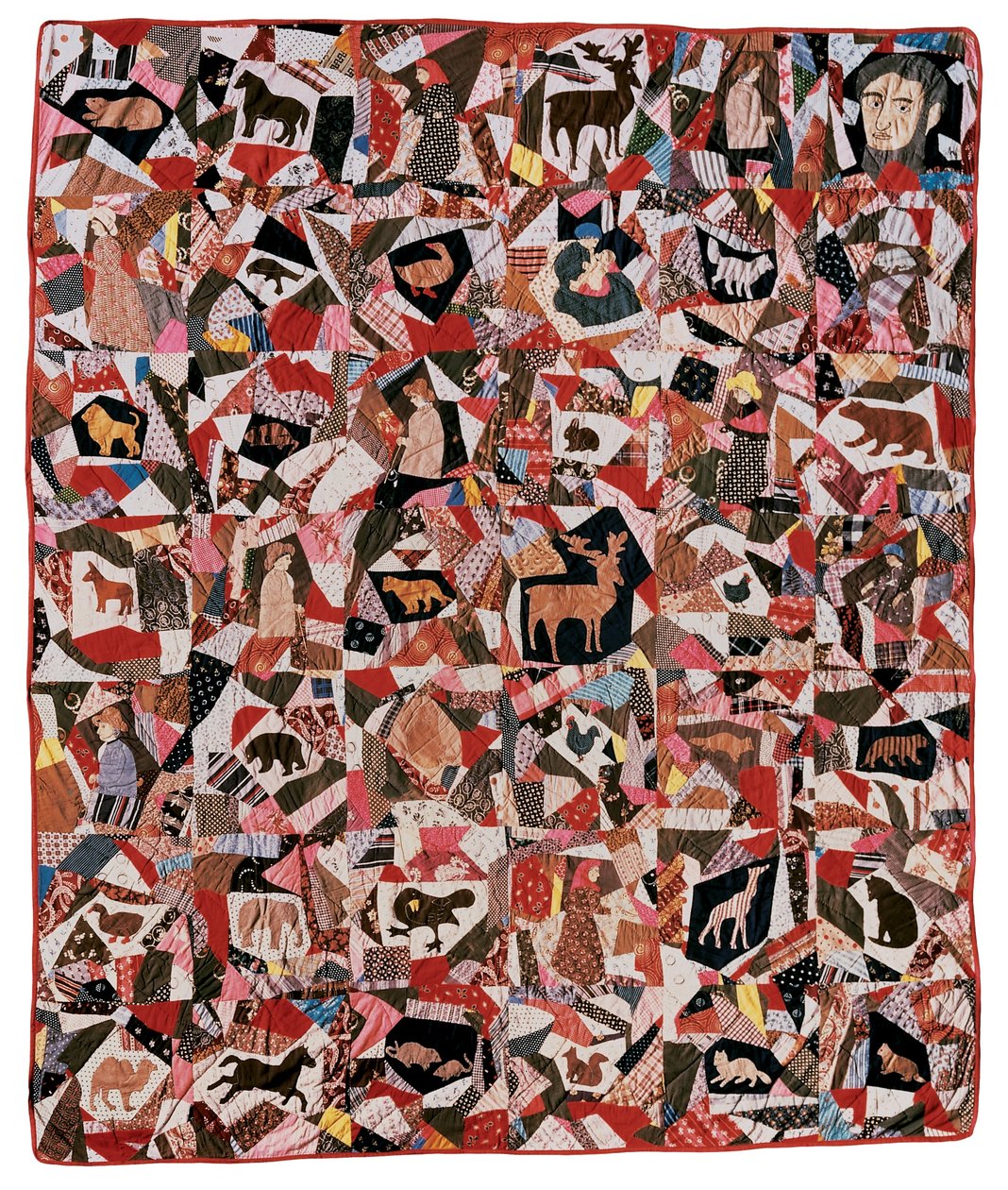 Appliqué et patchwork fou avec Abraham Lincoln et animaux, 1870-1880 - Delphia Noice Haskins