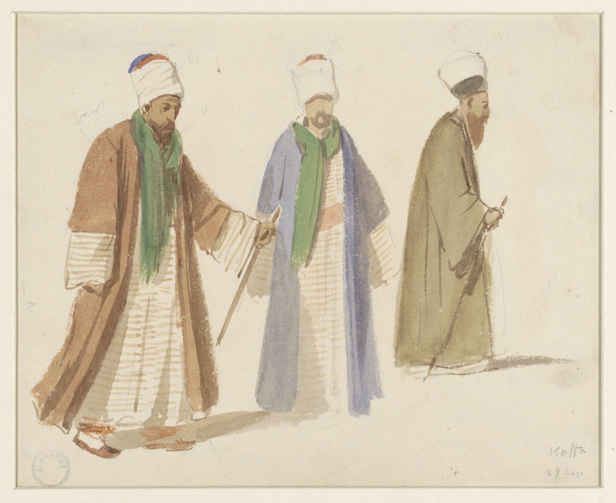 Études de costumes de trois derviches à Kaffa - Denis Auguste Marie Raffet