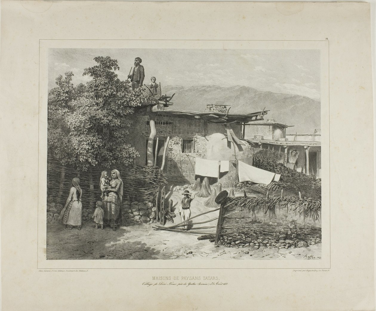 Maisons de paysans tartares dans le village de Déré-Koui, près de Yalta, Crimée, 31 août 1837 - Denis Auguste Marie Raffet