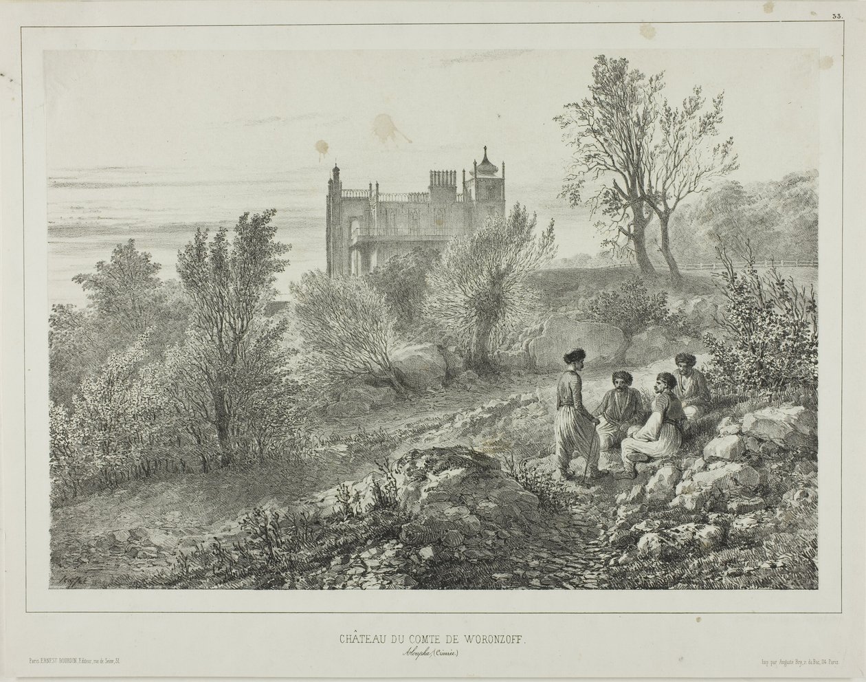 Château du comte Woronzoff, Aloupka, Crimée, 12 août 1837 - Denis-Auguste-Marie Raffet