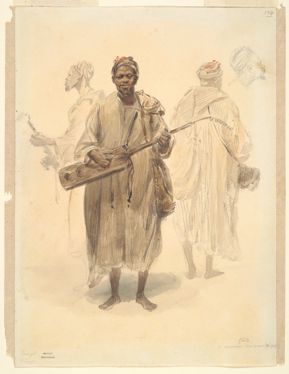 Un Maure musicien des rues à Tanger - Denis Auguste Marie Raffet