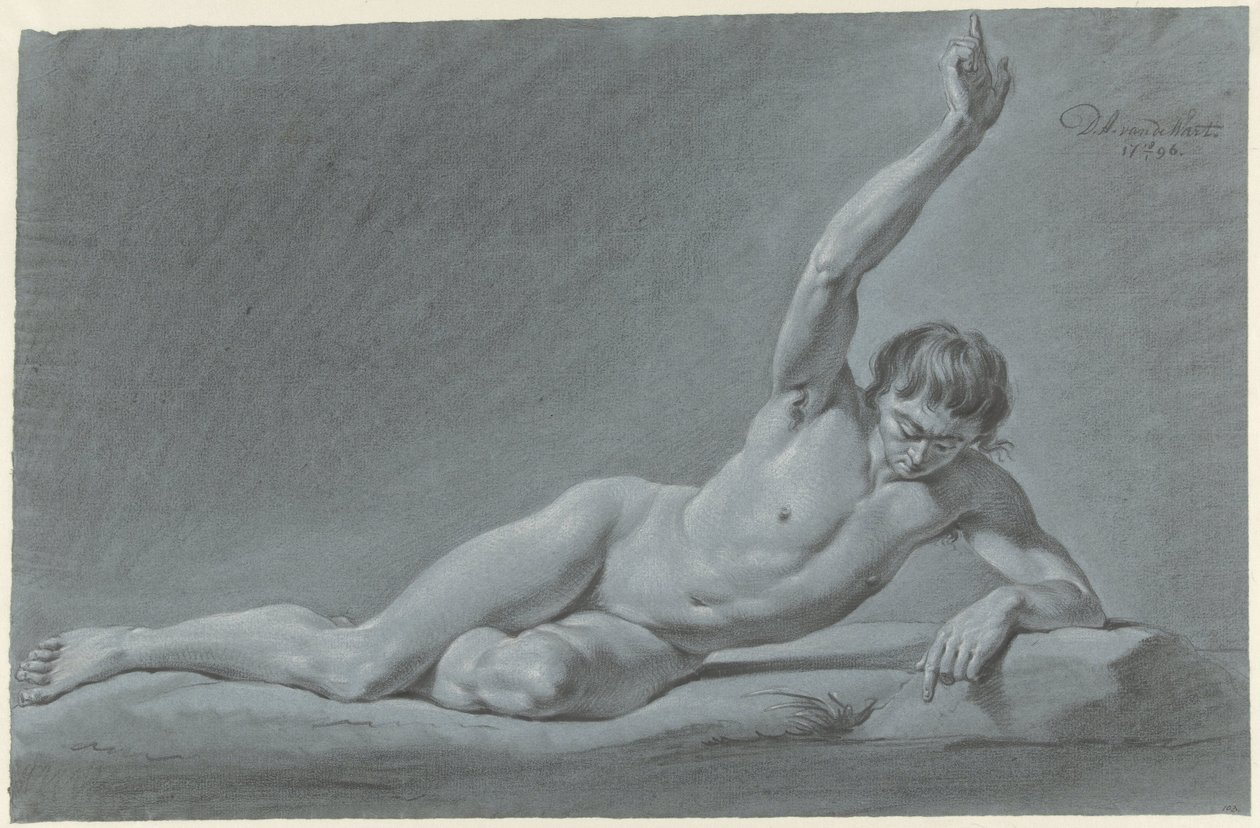 Nu masculin couché avec bras levé - Derk Anthony van de Wart