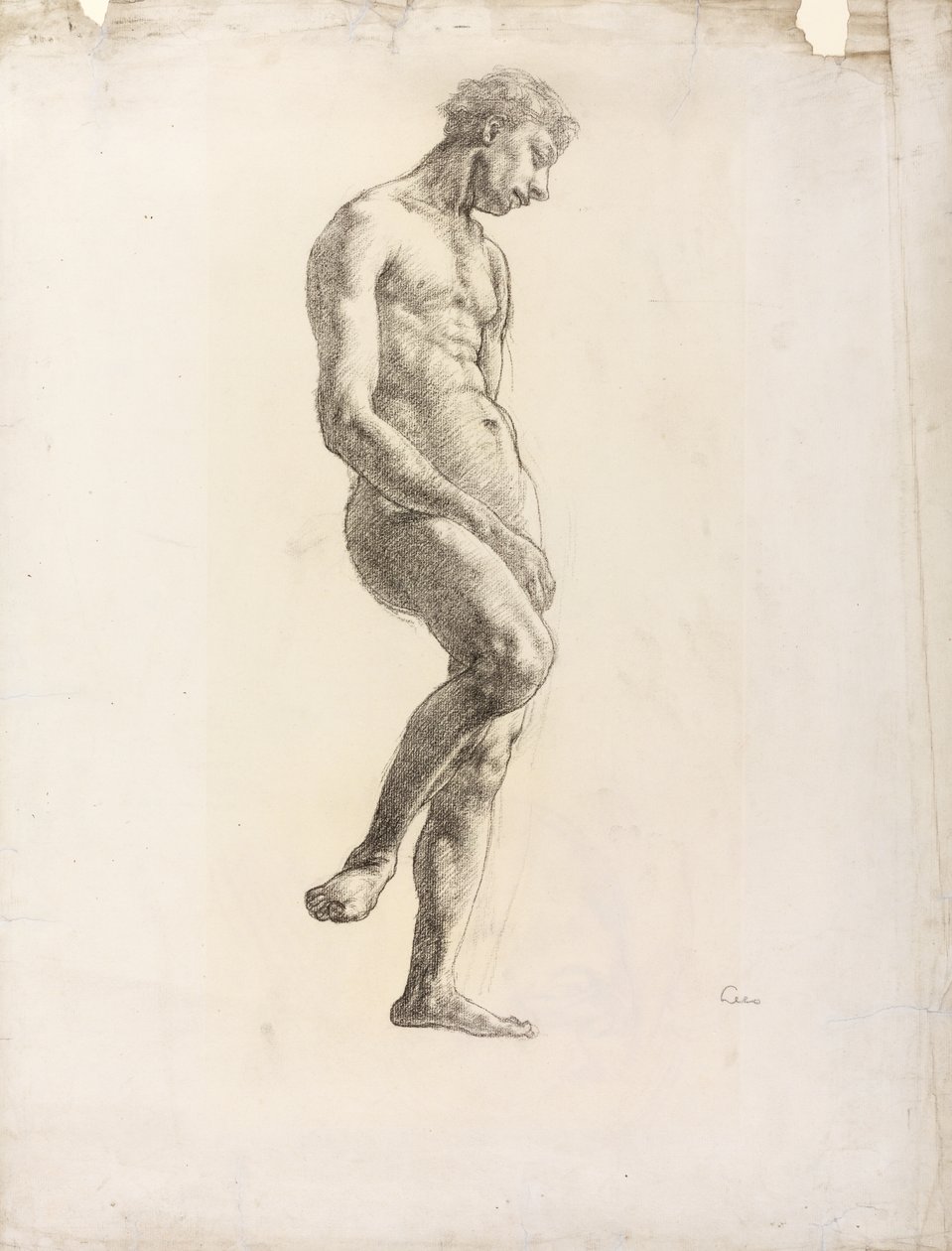 Nu masculin debout, vers 1906-08 (craie noire sur papier) - Derwent Lees