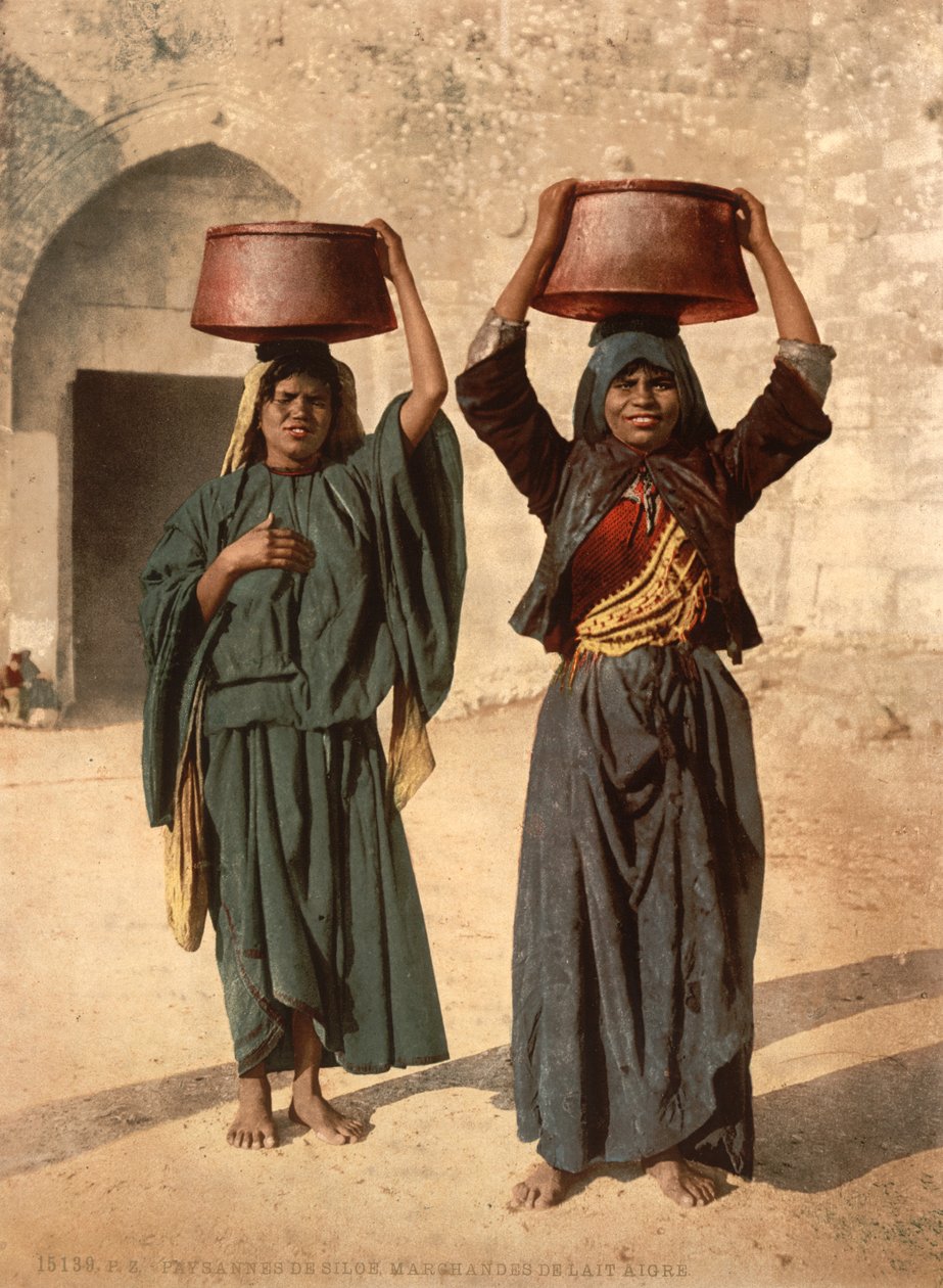 Vendeurs de lait de Siloé, Terre Sainte, vers 1890 - Detroit Photographic Co.