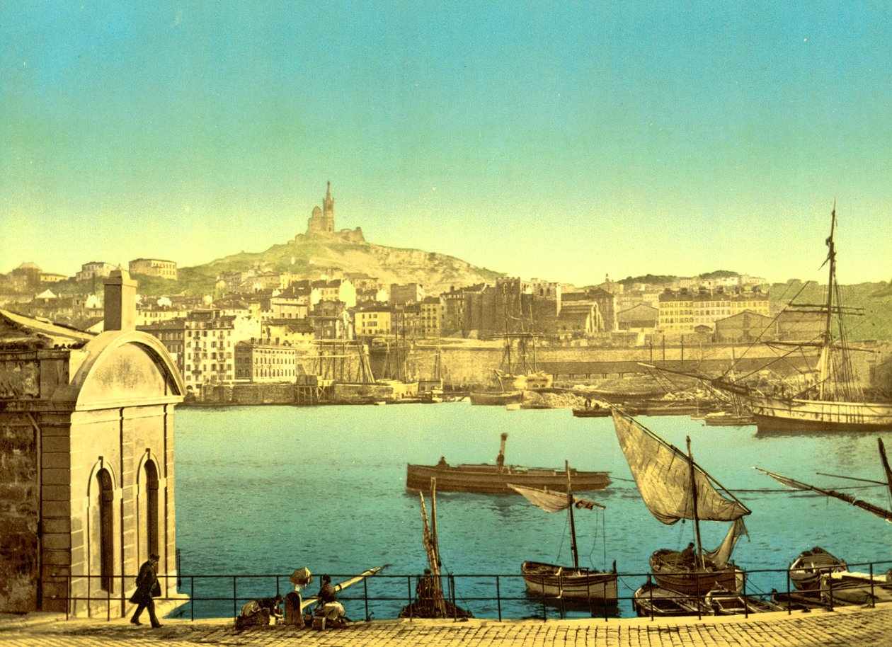 Notre Dame de la Garde from Quai de la Joilette, Marseilles, c.1890-1900 (photochrom print)France, - Detroit Publishing Co.