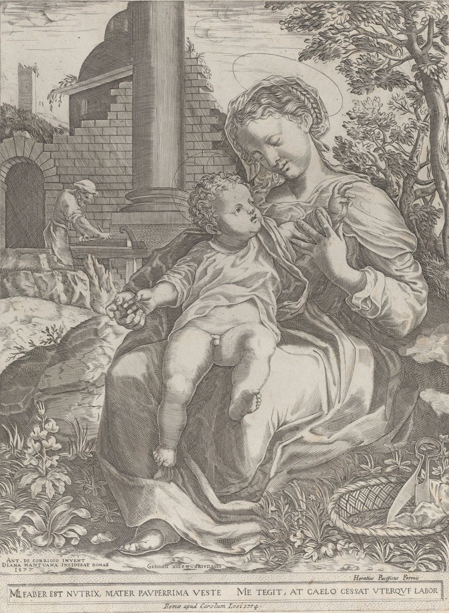 La Sainte Famille en Égypte, avec Joseph en charpentier en arrière-plan, [1577], republié en 1774 - Diana Mantuana