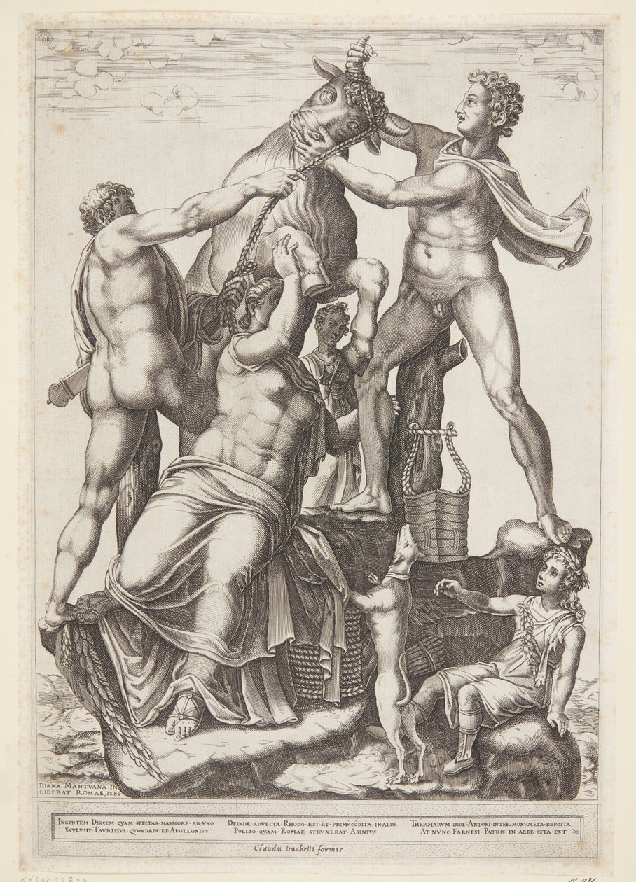 Amphion et Zethos attachant Dirke à un taureau sauvage - Diana Scultori