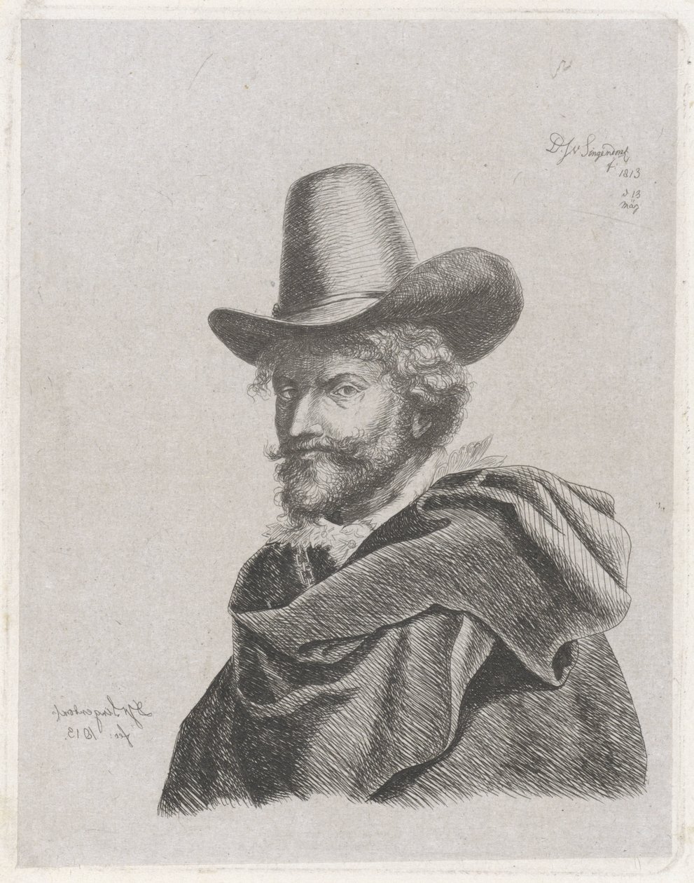 Portrait de Pierre Paul Rubens avec manteau et chapeau haut - Diederik Jan Singendonck