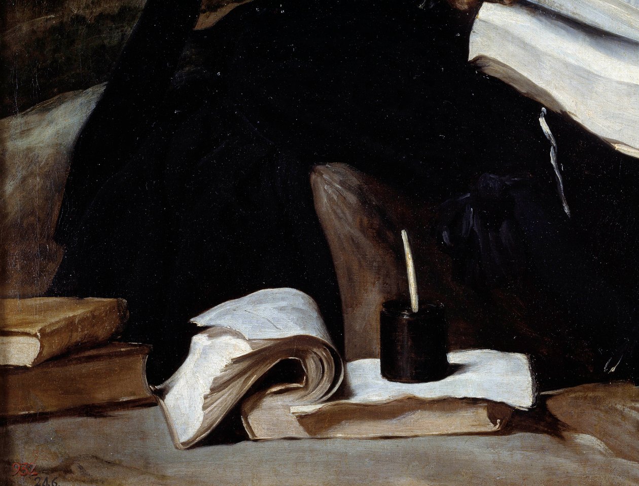 Portrait du bouffon Diego de Acedo dit le cousin, détail. Livres. Peinture de Diego Velázquez (1599-1660) - Diego Velázquez