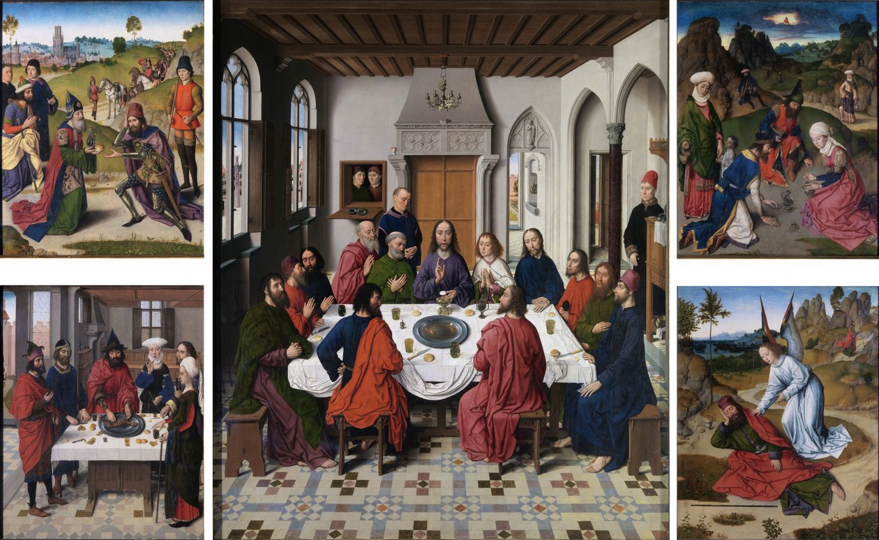 La collecte de la manne et la Pâque (recto gauche), Le dernier repas (milieu), La rencontre d