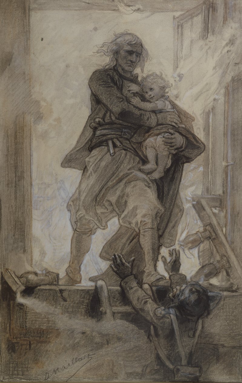 Le marquis de Lantenac sauvant un enfant, illustration de Quatre-vingt-treize de Victor Hugo - Diogene Ulysse Napoleon Maillart