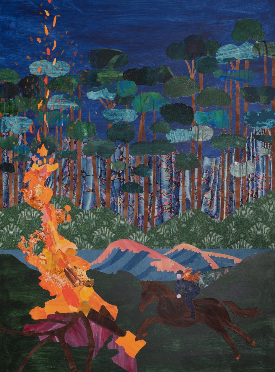 Brunnhilde et le bûcher au bord du Rhin, 2023 (collage) - Dione Verulam