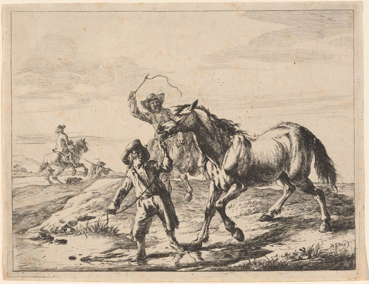 Un garçon menant un cheval boire - Dirck Stoop