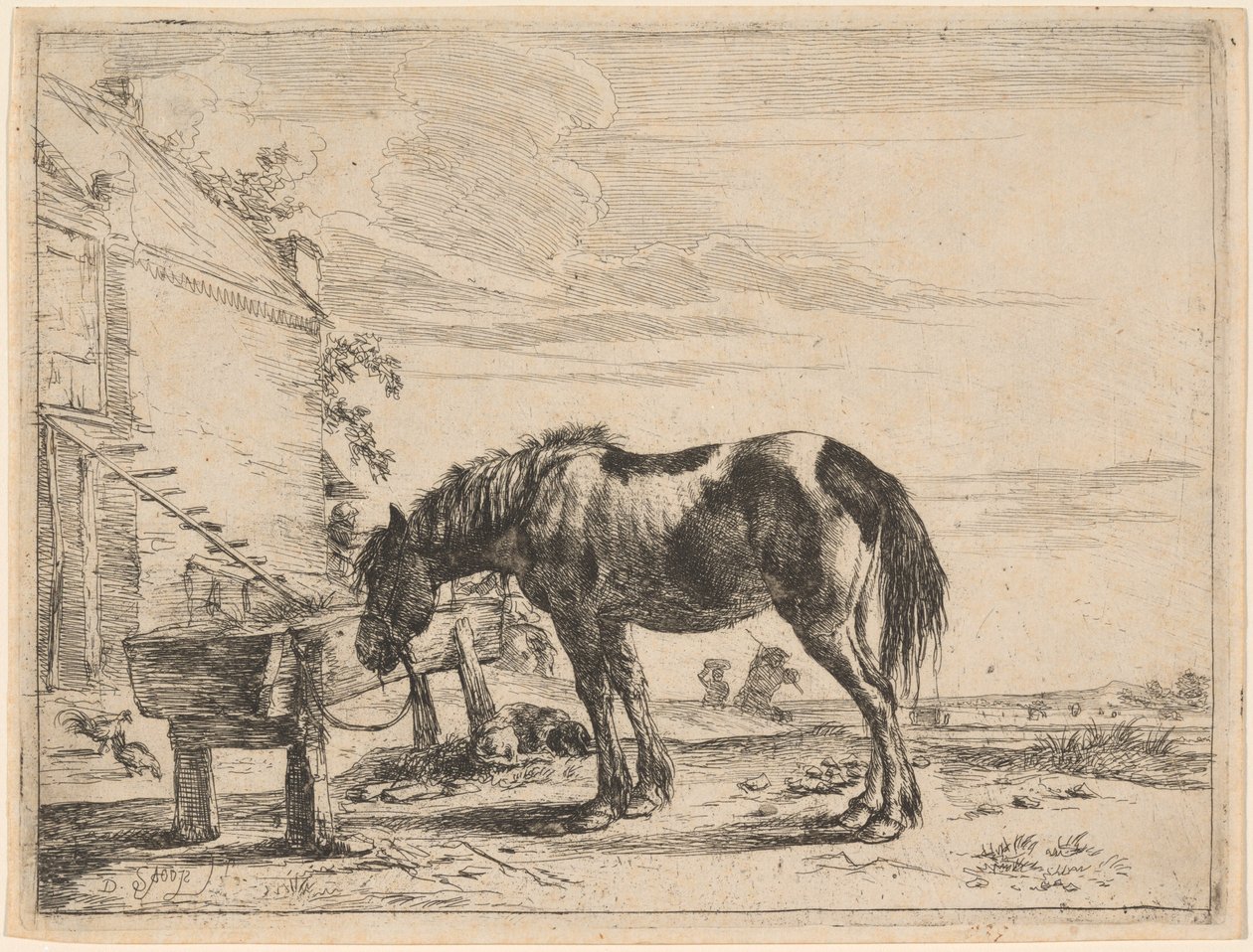 Un cheval attaché à une mangeoire - Dirck Stoop