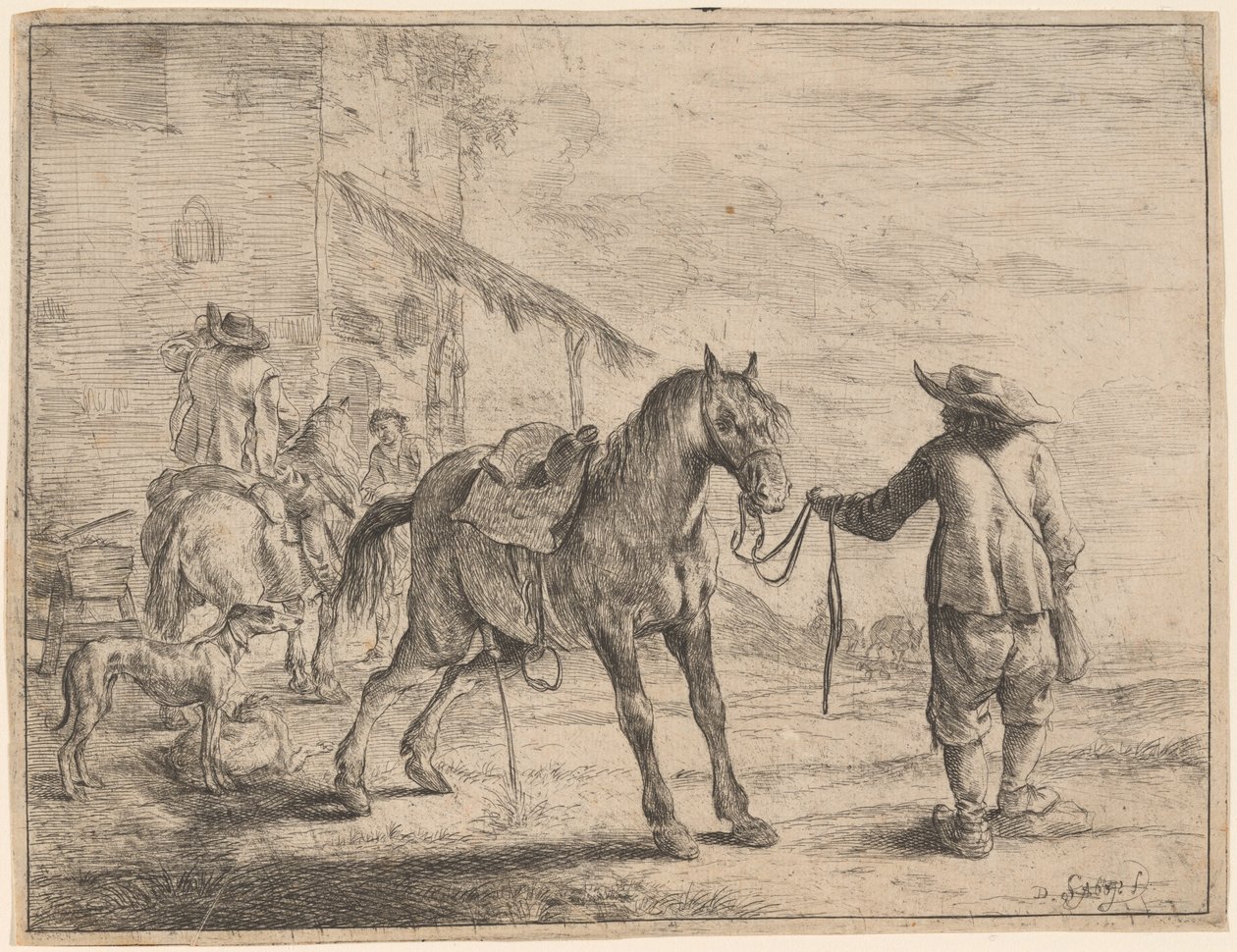 Un cheval urinant tenu par un homme - Dirck Stoop