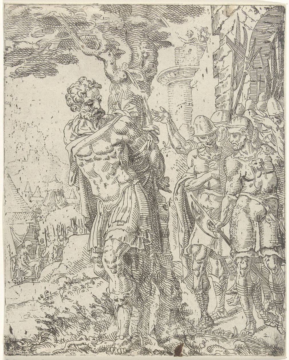 Achior attaché à un arbre - Dirck Volckertsz. Coornhert (attributed to)