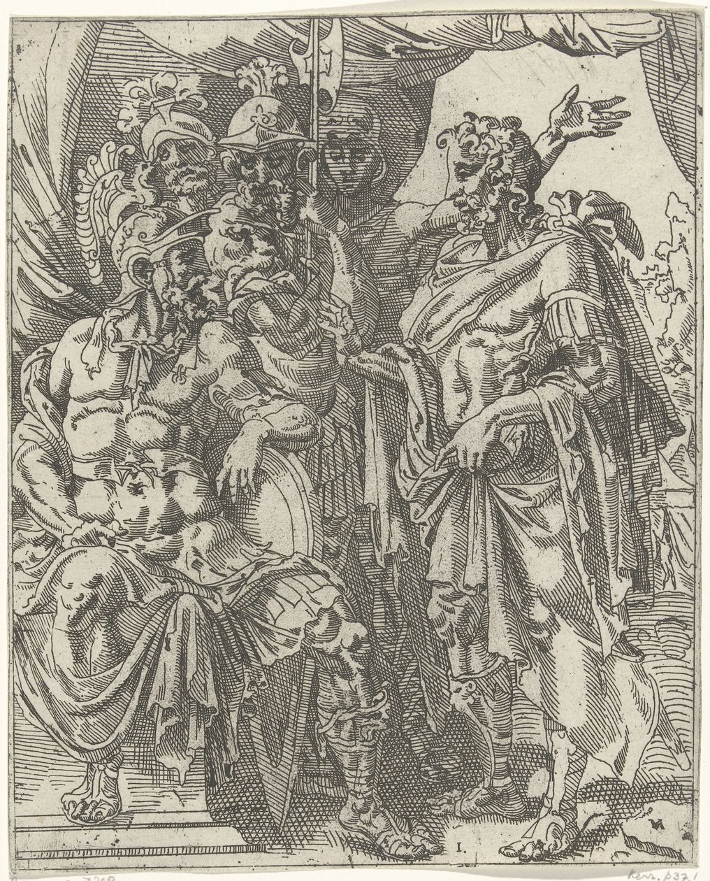 Achior raconte à Holopherne les Israélites - Dirck Volckertsz. Coornhert (attributed to)