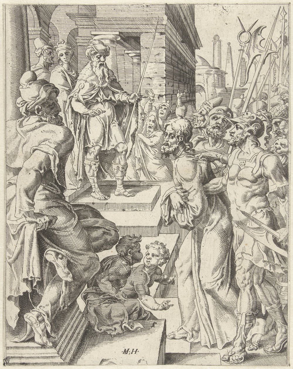 Christus voor Pilatus - Dirck Volckertsz. Coornhert (attributed to)