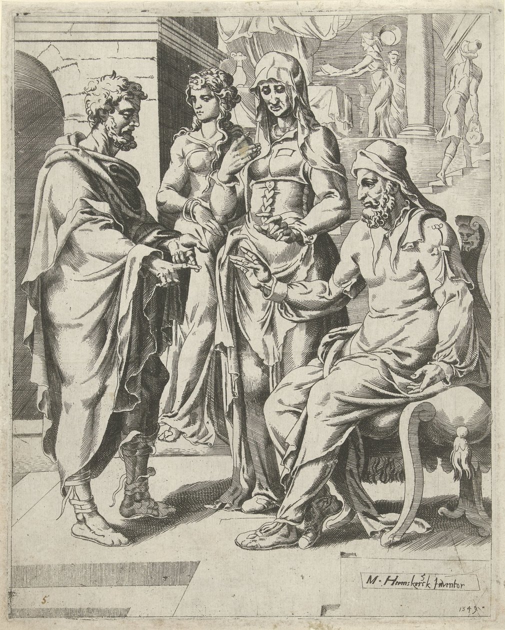 Éliézer raconte à Laban son objectif - Dirck Volckertsz. Coornhert (attributed to)