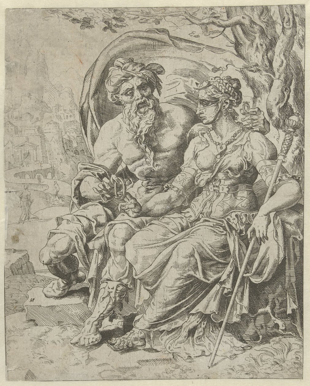 Juda donne un gage à Tamar (Histoire de Juda et Tamar) - Dirck Volckertsz. Coornhert (attributed to)