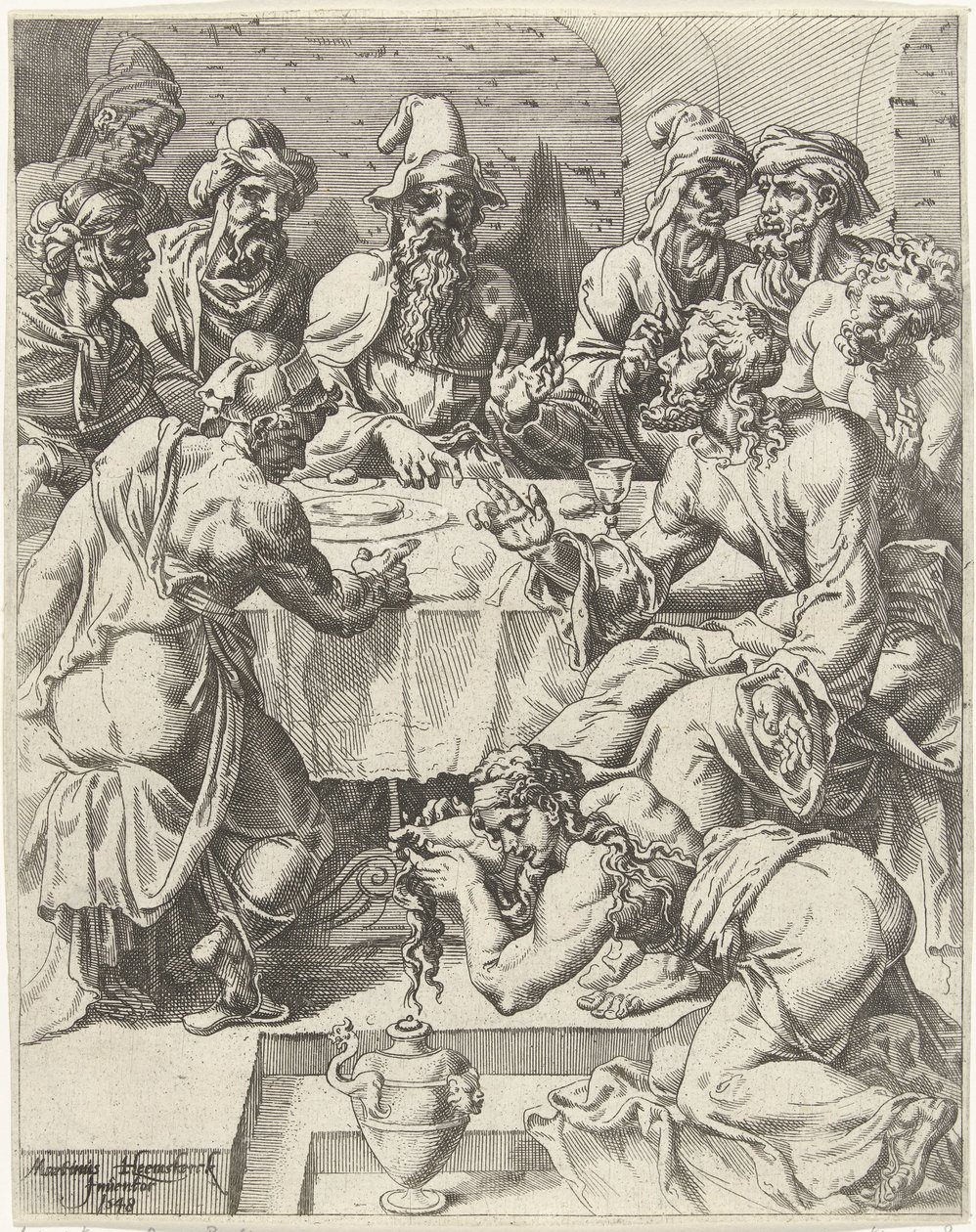 Marie-Madeleine lave les pieds du Christ - Dirck Volckertsz. Coornhert (attributed to)