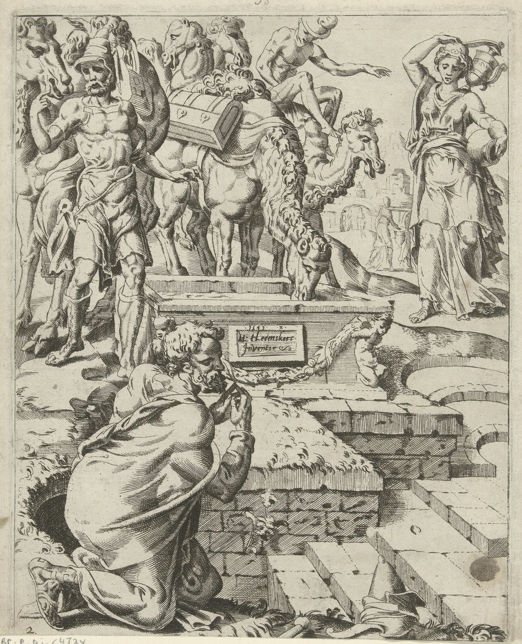 Rébecca rencontre Éliézer au puits - Dirck Volckertsz. Coornhert (attributed to)