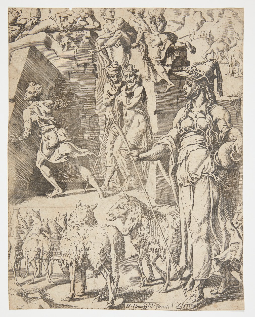 Jacob roulant la pierre de la bouche du puits - Dirck Volckertsz. Coornhert