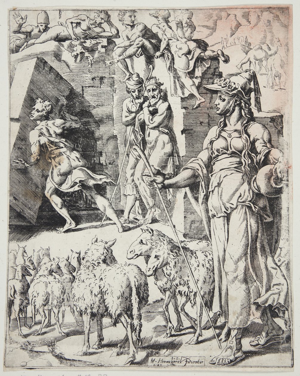 Jacob roulant la pierre de la bouche du puits - Dirck Volckertsz. Coornhert