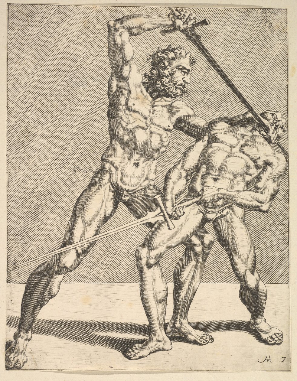 Deux escrimeurs, de Escrimeurs, planche 7, 1552 - Dirck Volkertsen Coornhert