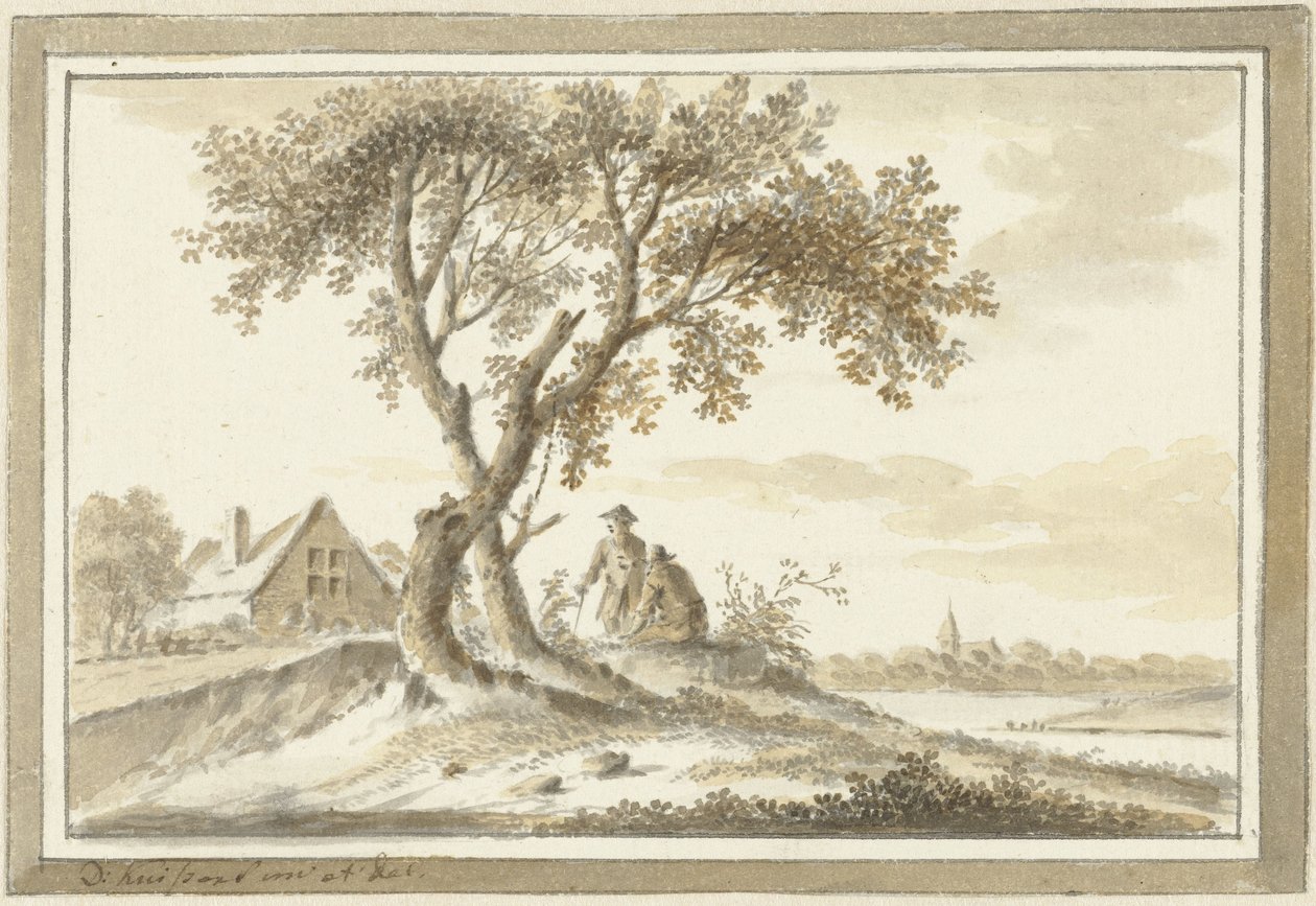 Paysage avec deux hommes sous un arbre - Dirk Kuipers