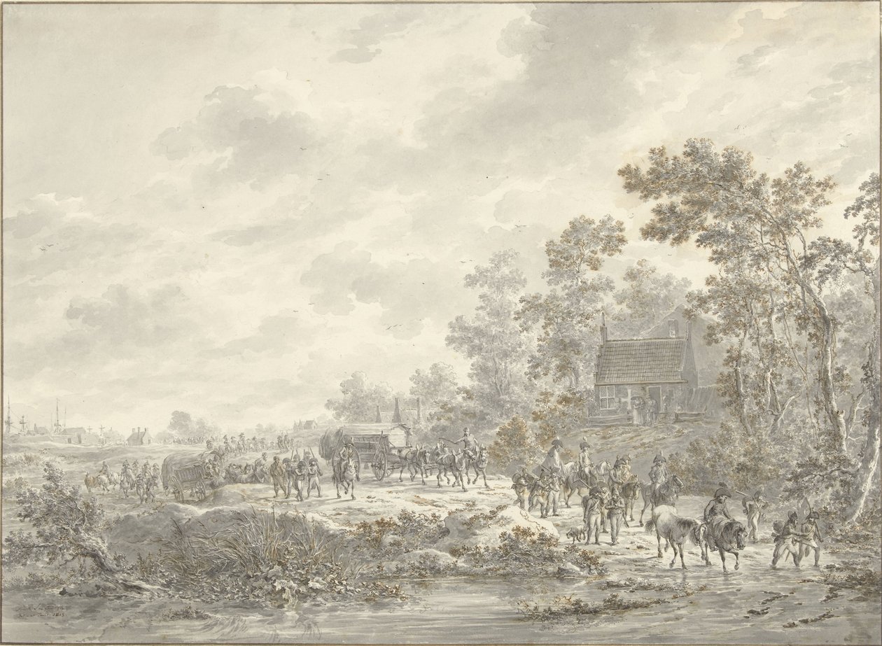 Une armée traverse un village - Dirk Langendijk